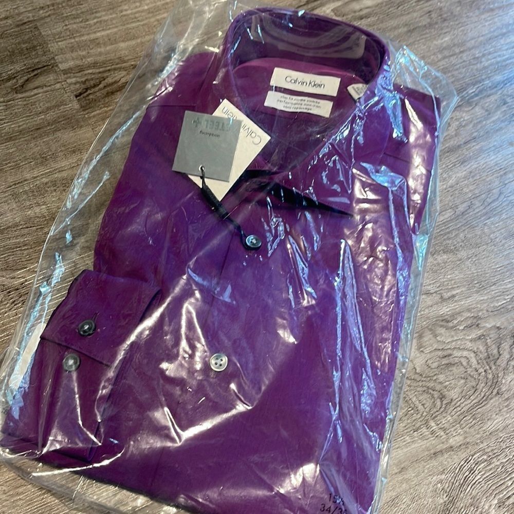 Calvin Klein Slim Fit Performance Dress Shirt-PURPLE-15.5-34/35